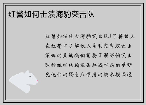 红警如何击溃海豹突击队