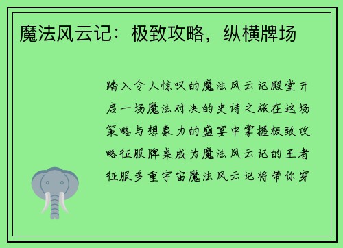 魔法风云记：极致攻略，纵横牌场